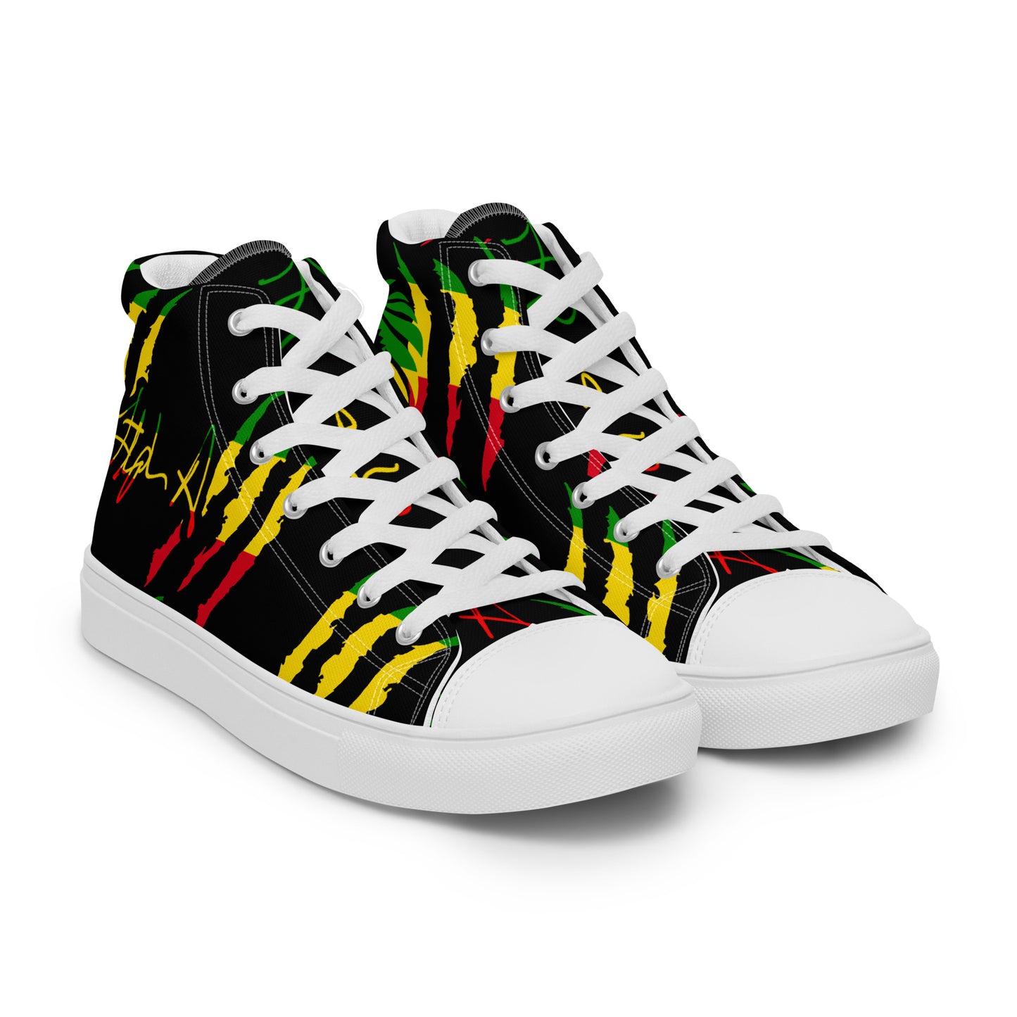Red Gold and Green Men’s high top Signature shoes by Iamstephenallen