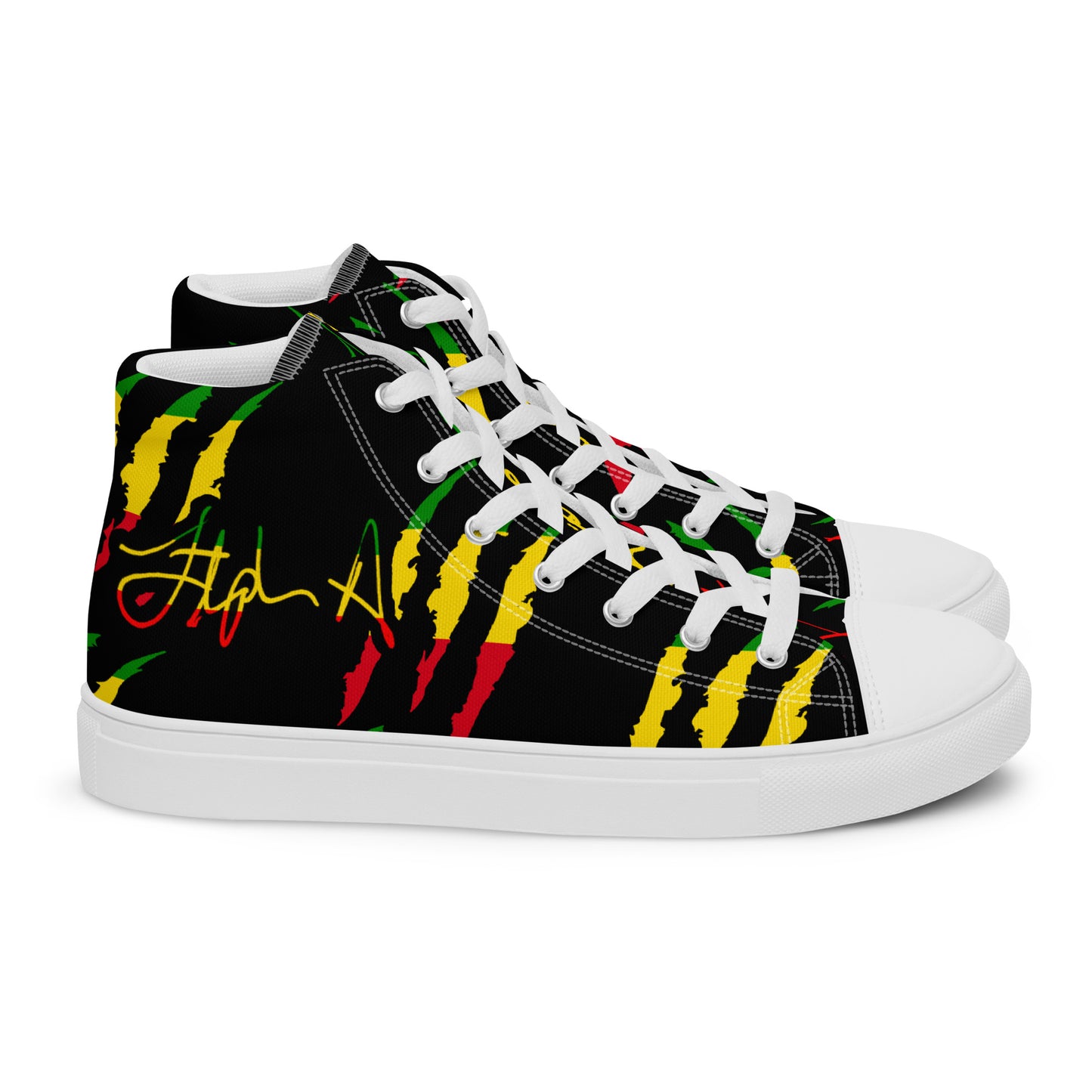Red Gold and Green Men’s high top Signature shoes by Iamstephenallen