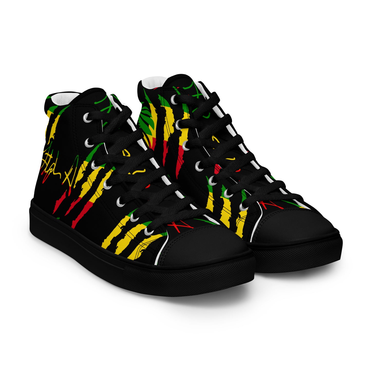 Red Gold and Green Women’s high top Signature shoes by Iamstephenallen